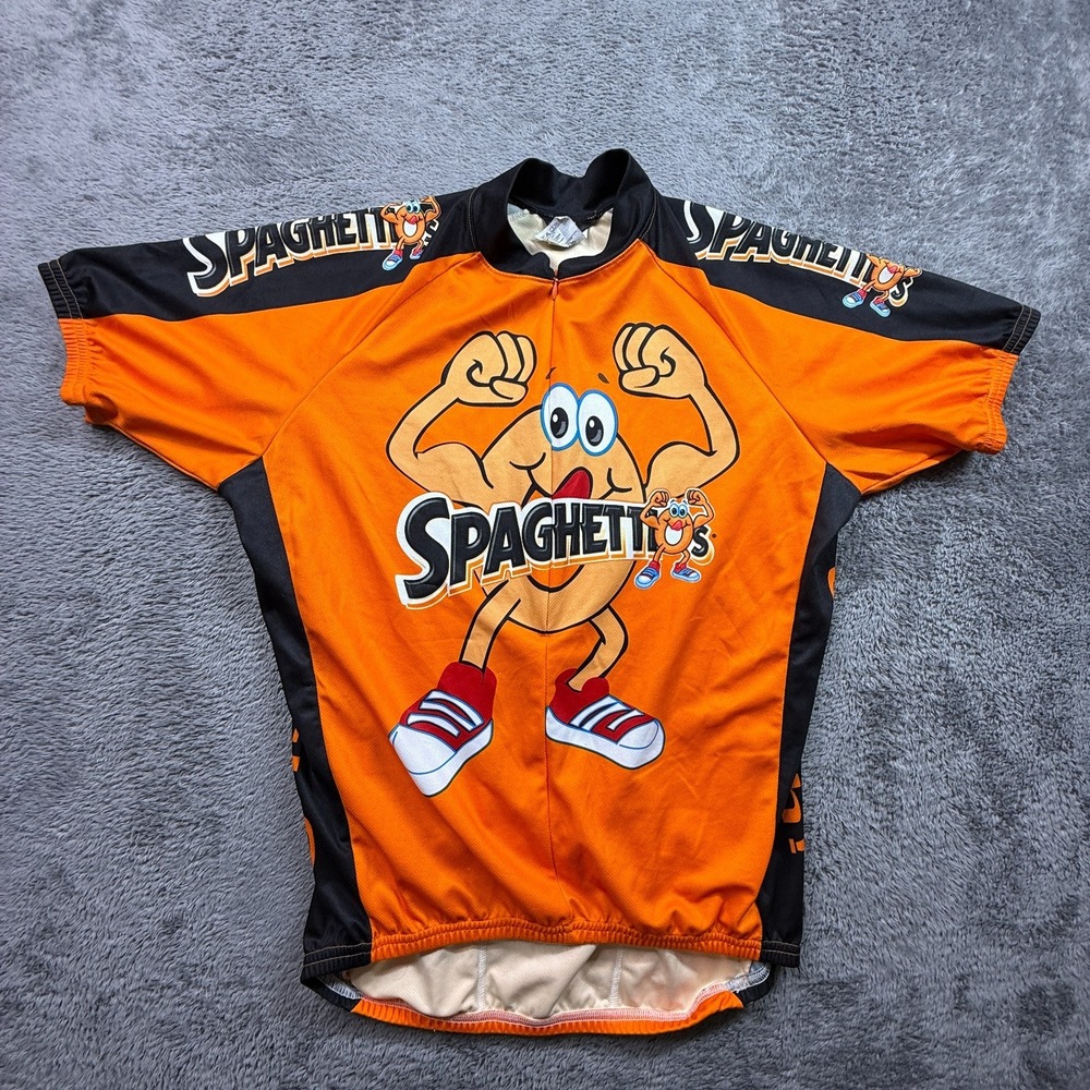 Canara SpaghettiOs Cycling Jersey 3/4 Zip Mens L orange Uh OH Bike Gear